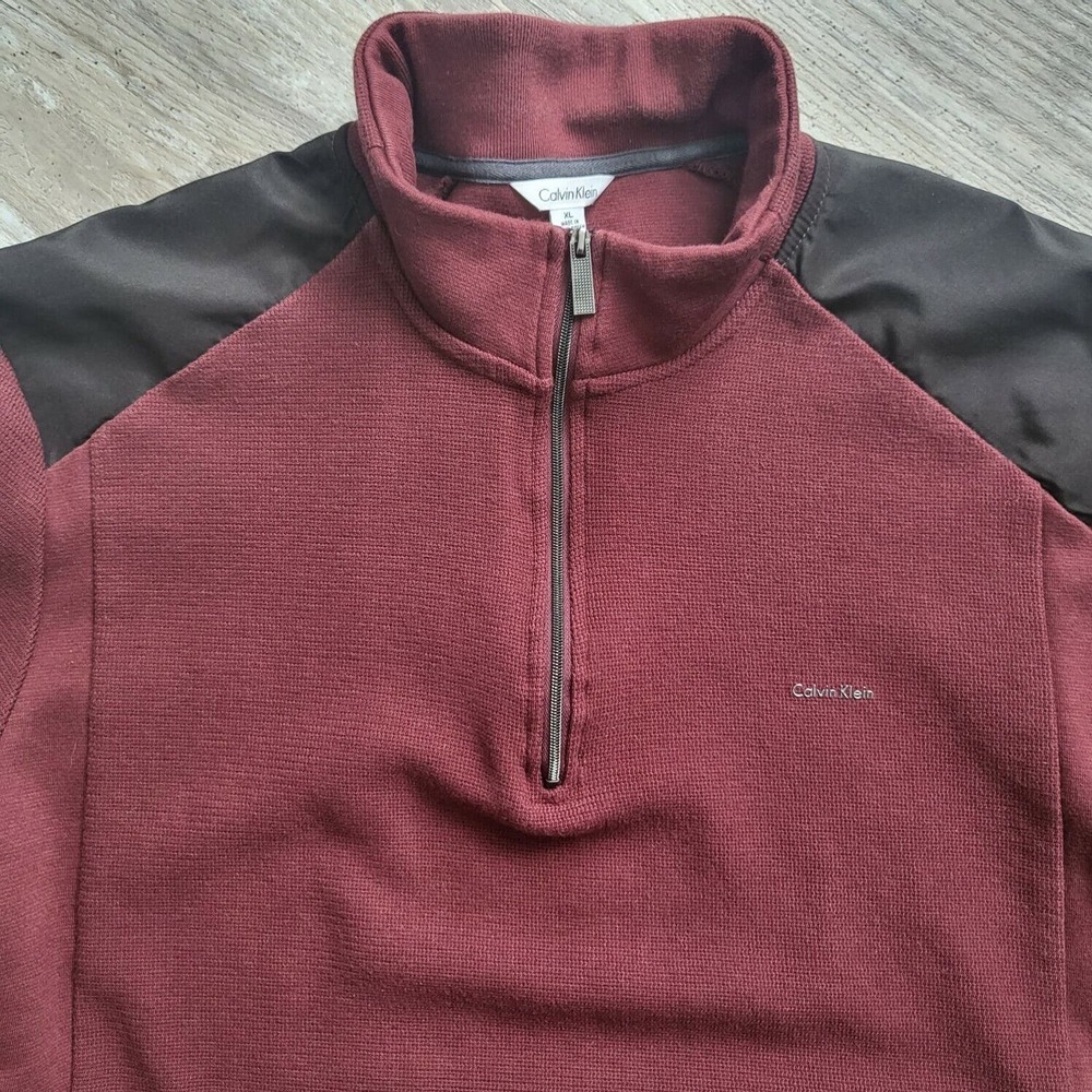 Calvin Klein Burgundy 1/4 Zip Collared Pullover Sweater Top Mens Size XL - Picture 4 of 11